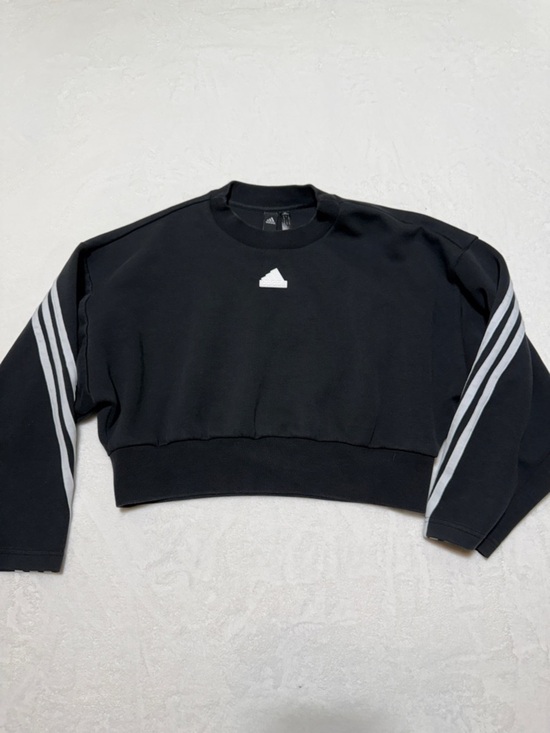 adidas Tops - adidas Black Cropped Crewneck Sweatshirt with White Sleeve Stripes